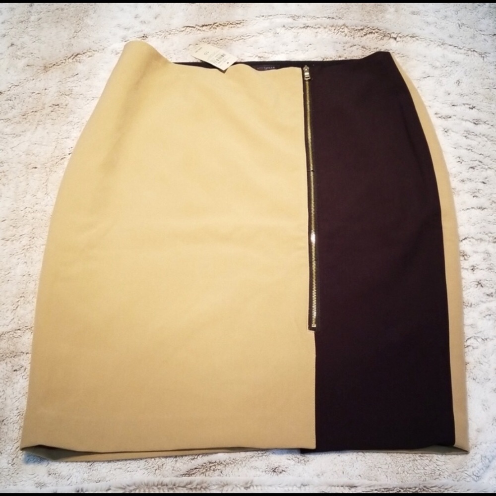 Ann Taylor Black and Tan Zippered Pencil Skirt